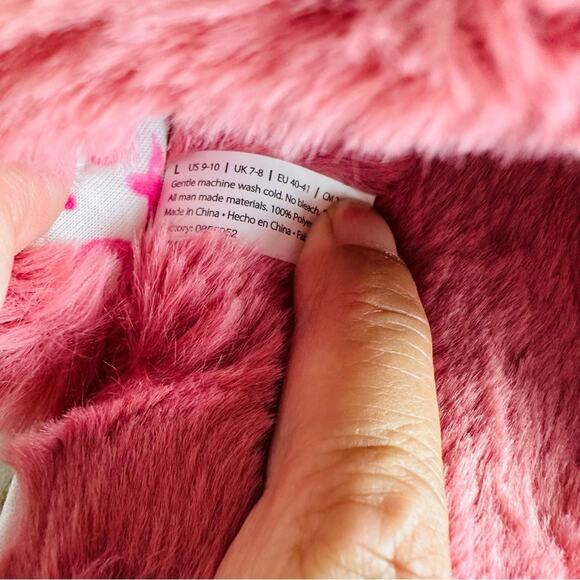 Dluxe By Dearfoams Women Plush Be Mine Slide Slipper Pink Faux Fur Flat Sz L - Picture 7 of 9